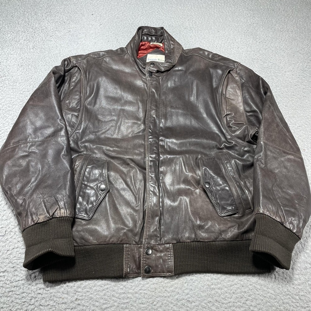 Boundary Waters‎ Jacket Mens Large Brown Leather Bomber Full Zip Lined Pockets